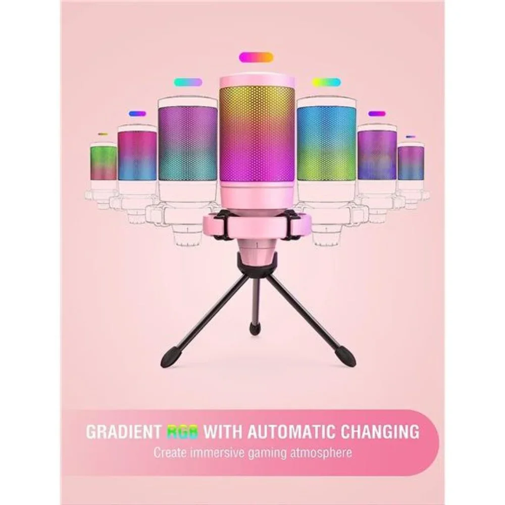 USB Gaming PC Microphone for Streaming Podcasts,AmpliGame RGB Computer Condenser
